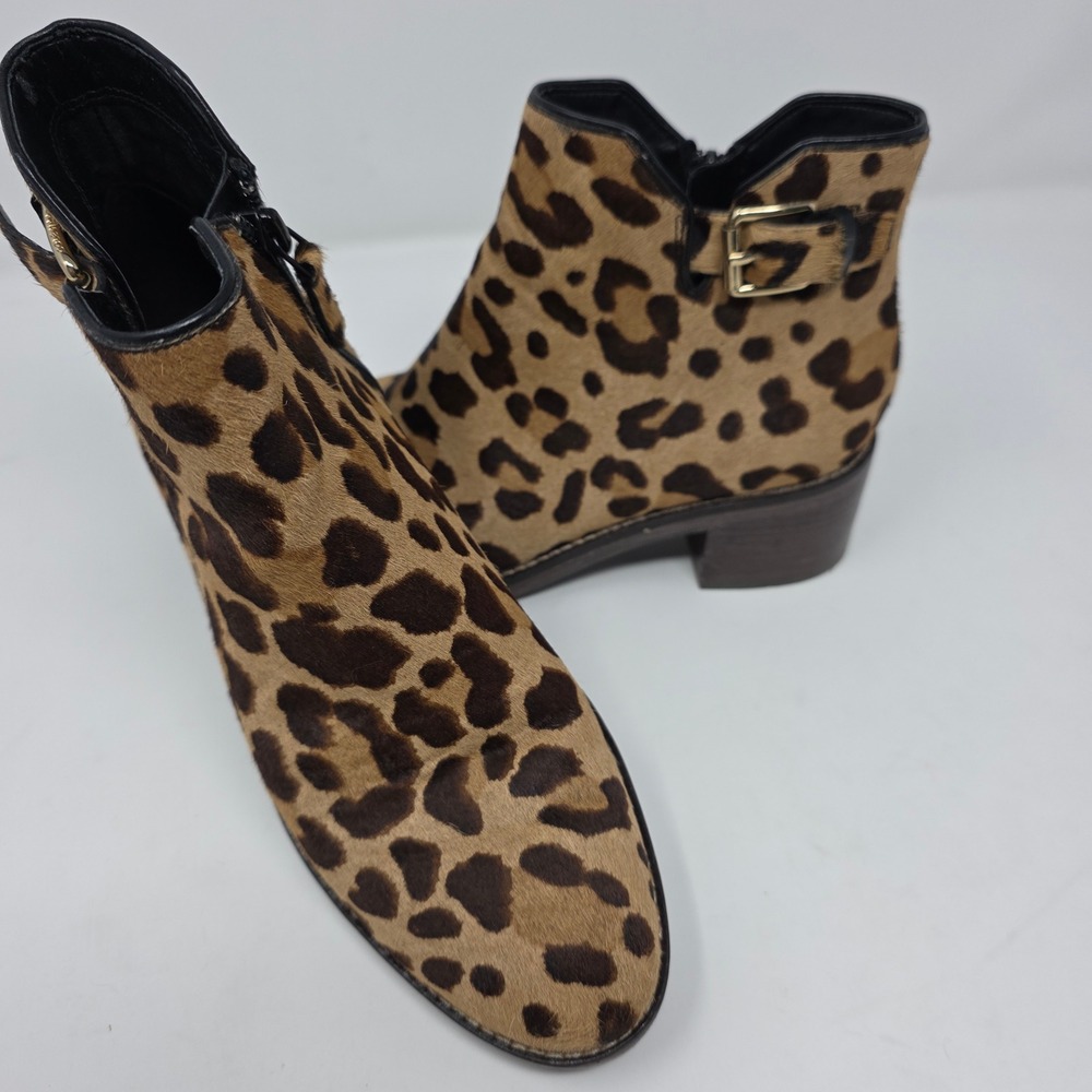 Cole Haan Grand.ØS Leopard Calf Hair Ankle Boots Buckle Zip Womens 6.5B New Fall